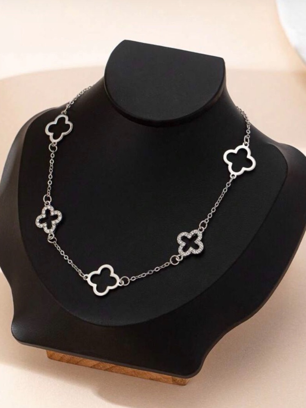 Target Silver Clover Link Necklace - White Accents